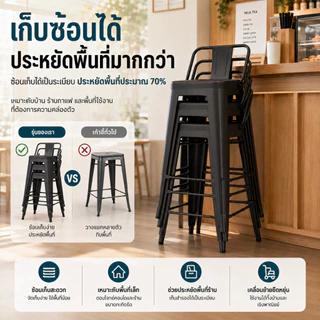 ALLE เก้าอี้สูง เก้าอี้เหล็ก ร้านอาหาร สีแดง สีเงิน สีดำ 45/66/76cm เรียบง่ายและมีสไตล์ เหมาะสำหรับบาร์