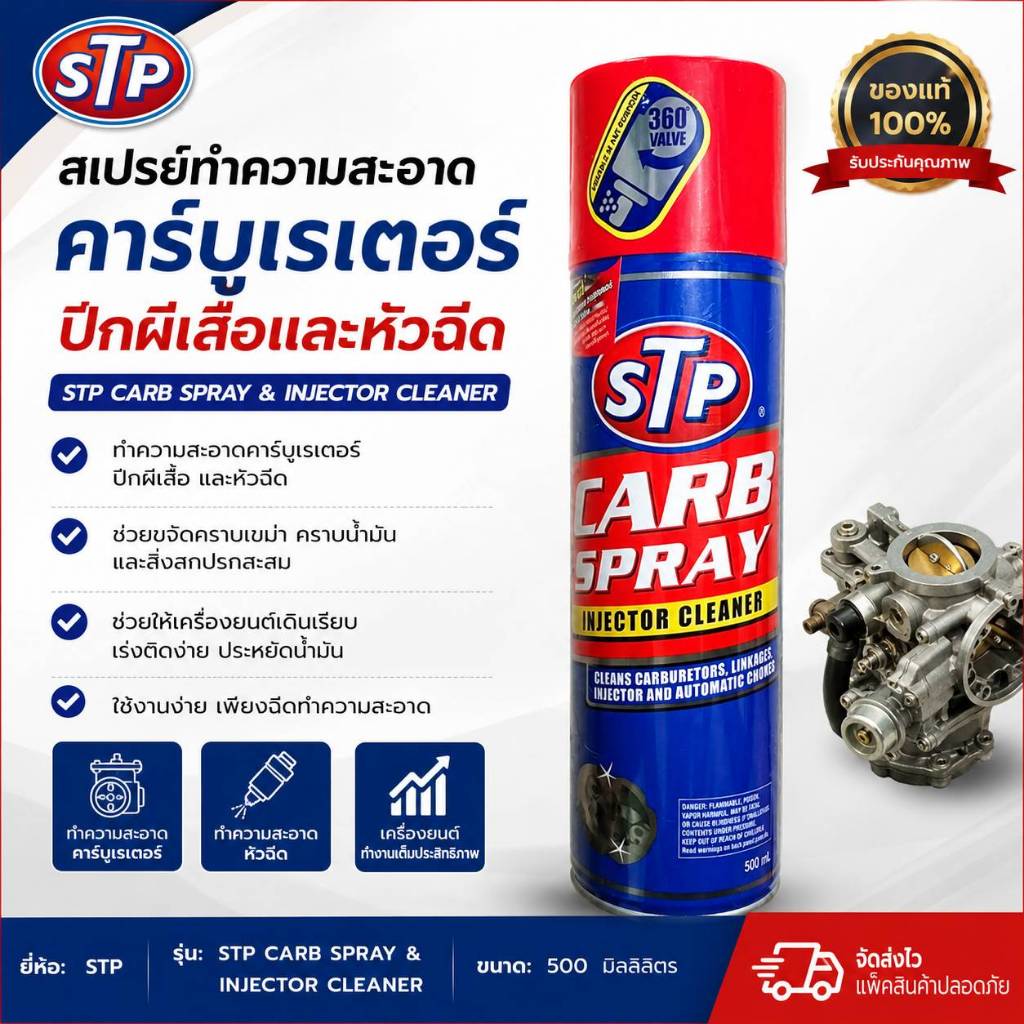 สเปรย์ทำความสะอาดคาร์บูเรเตอร์ ปีกผีเสื้อและหัวฉีด STP CARB SPRAY & INJECTOR CLEANER ขนาด 500 ml.