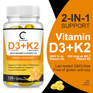 【พร้อมส่ง】D3+K2 10,000 IU ตัวช่วยกระดูกแข็งแรง หัวใจดี 120 เม็ด | วิตามินดีสูง ดูดซึมไว ไม่ทำให้แคลเซียมเกาะหลอ