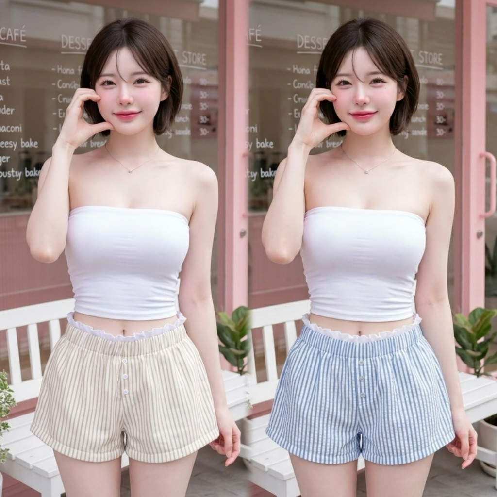 Bunny Pop pants กางเกงขาสั้น แต่งขอบฟูๆสีขาว ดีไซน์น่ารัก สำหรับผู้หญิง