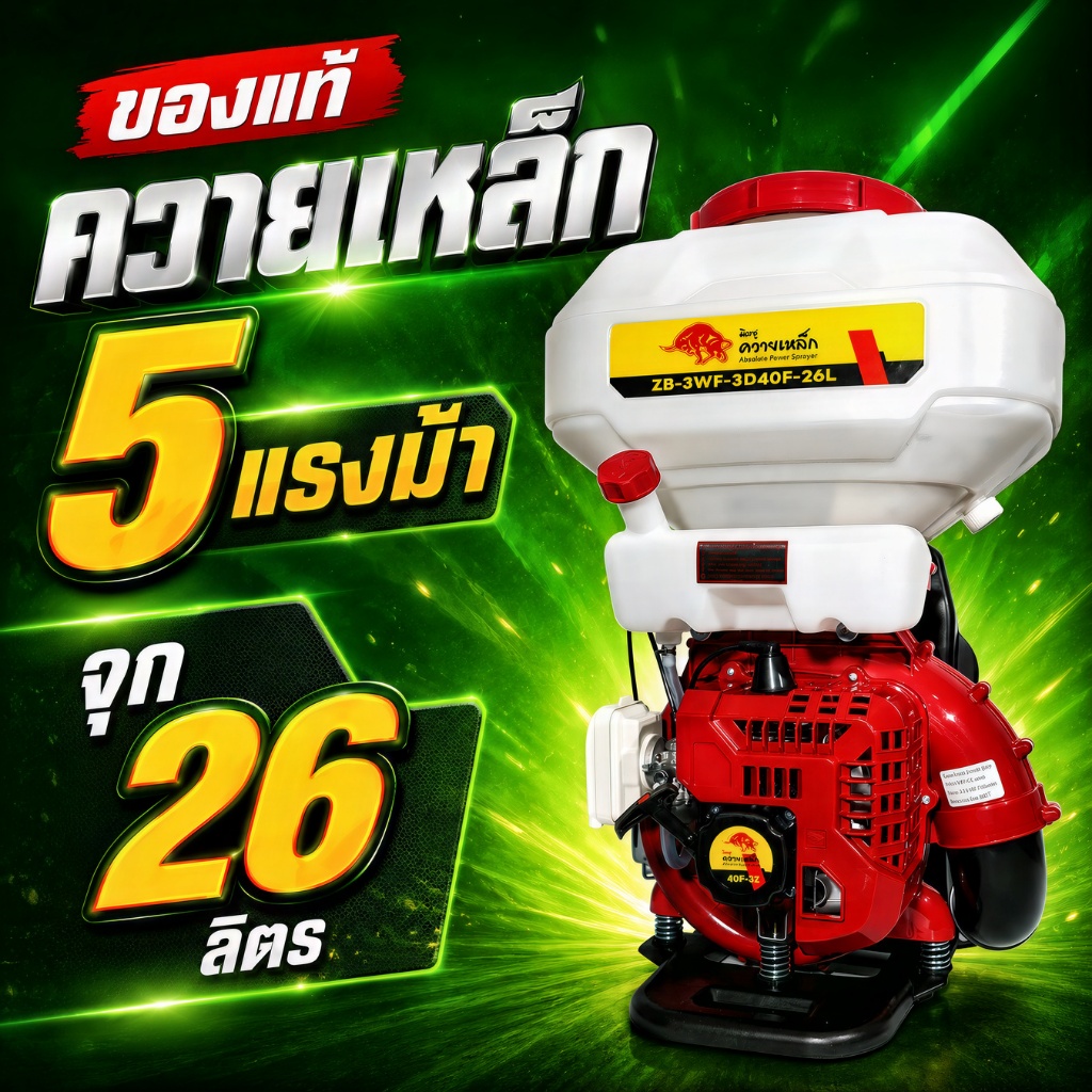 เครื่องพ่นปุ๋ย ควายเหล็ก 5 แรงม้า รุ่น B09L08 26 ลิตร พ่นไกล แรงจริง ของแท้ 100%