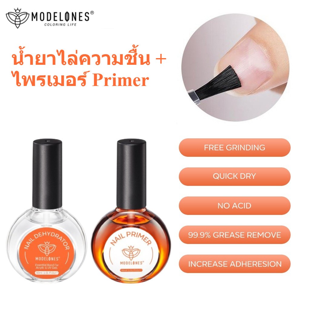 Modelones ดีไฮเดรเตอร์และไพรเมอร์ 30ml แบบมีแปรงในตัว ปลอดHEMA ปลอดฟอร์มาลีน ช่วยยึดติดเจลได้นาน