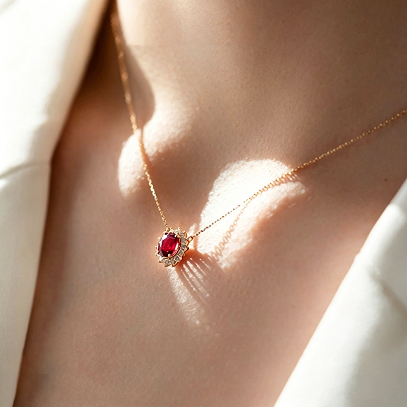 【Luvshine】French Ruby Necklace ฝรั่งเศส ทับทิม สร้อยคอ JX-002