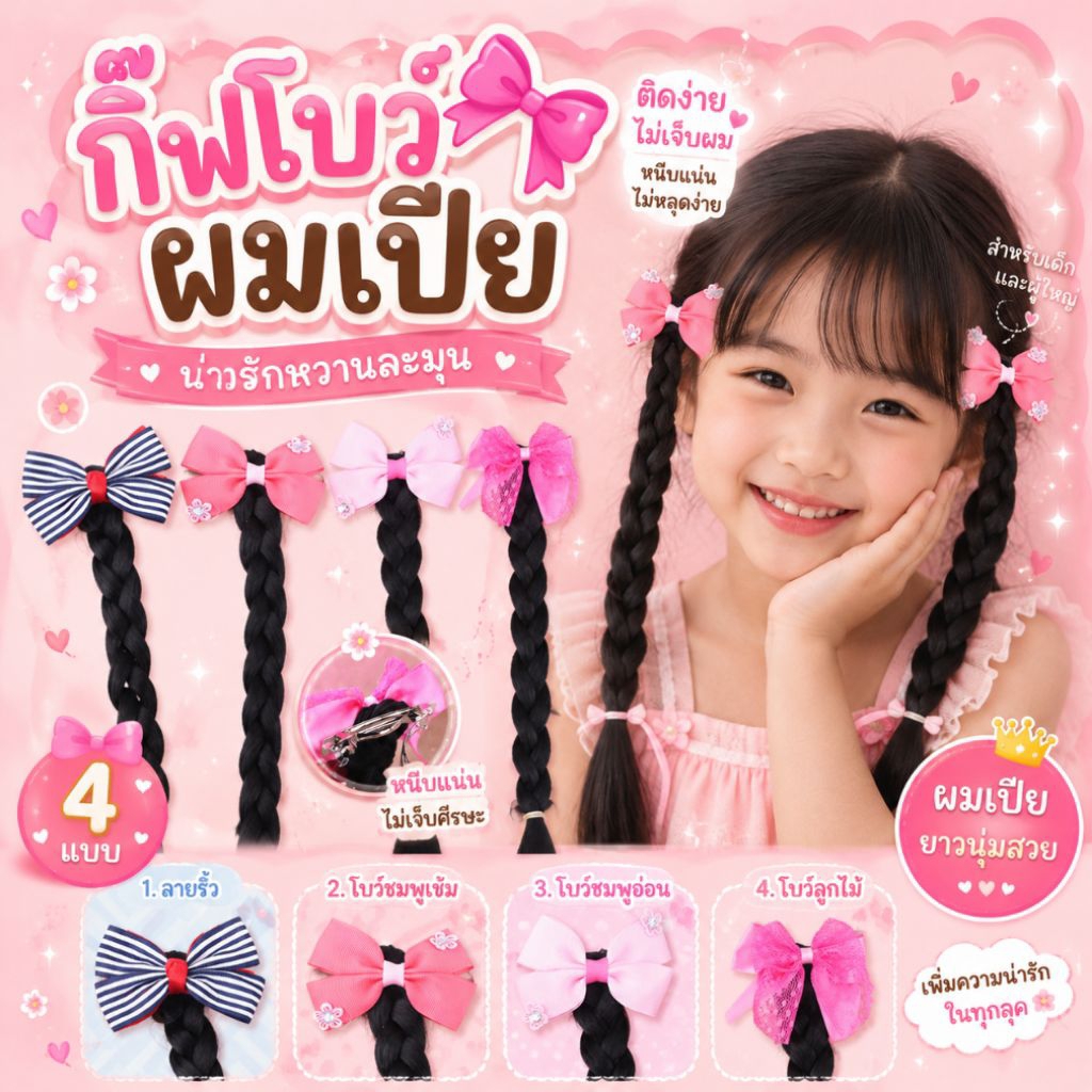 ✿พร้อมส่งจากไทย✿ กิ๊ฟผมเปียเด็ก กิ๊ฟโบว์ กิ๊ฟเด็ก ผมเปีย ตรุษจีนเด็ก ผมปลอม วิกผม