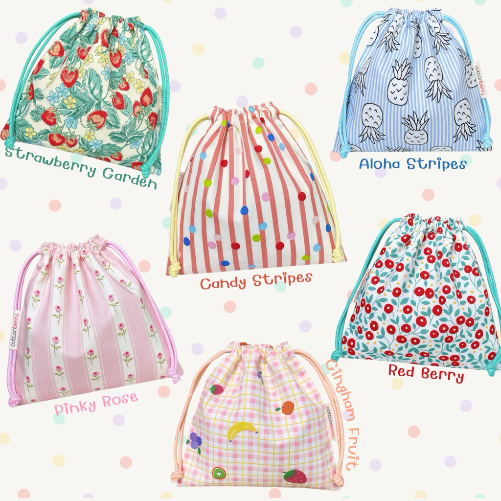 ✦ 𝑵𝒆𝒘 ✦ Cottonberry • ถุงผ้าหูรูด ผ้าคอตตอน มี 2 ขนาด • Happy Me Pouch