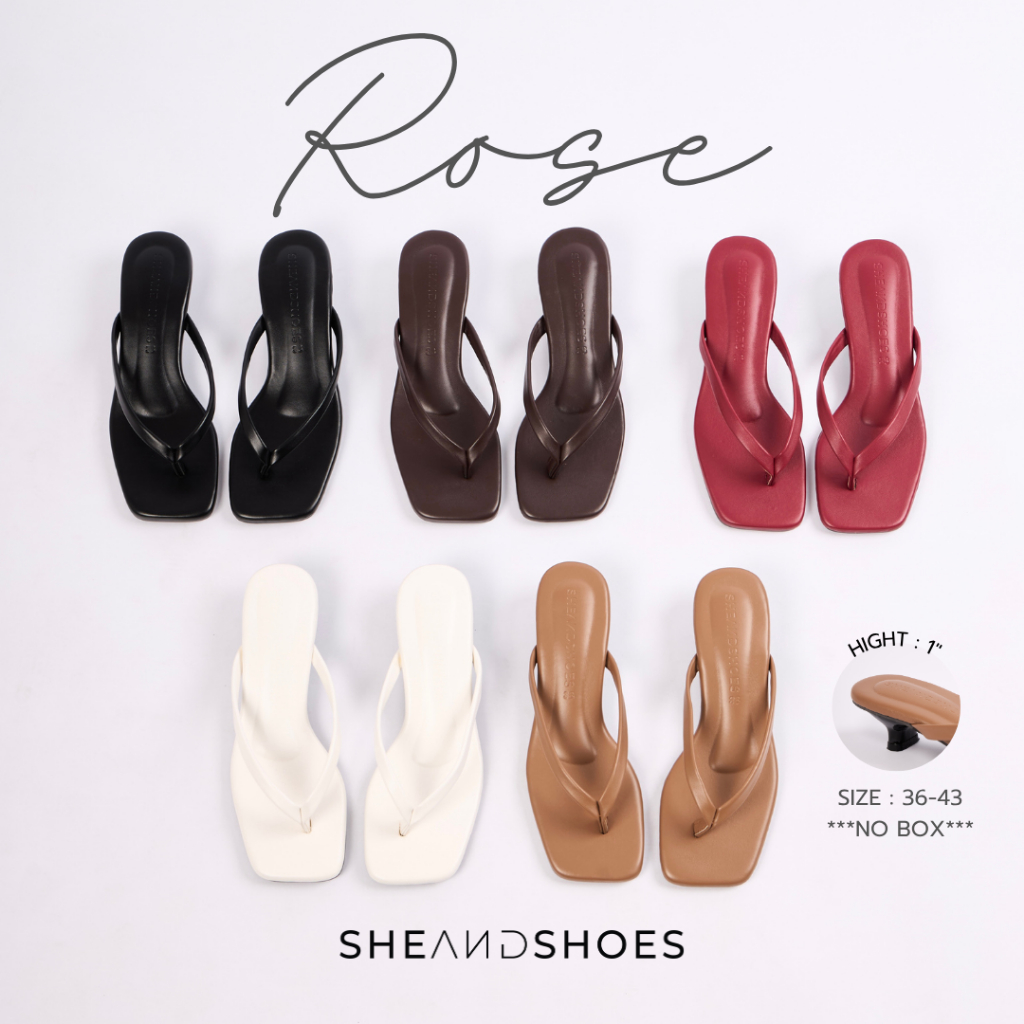 พร้อมส่ง ROSE รองเท้าทรงคีบ ส้นสูง 1 นิ้ว [Sz.36 - 43] พื้นนุ่ม สายนิ่ม ( เท้าไม่เรียว+1 ไซส์ )