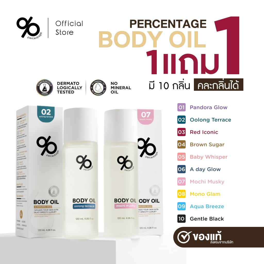 [1 แถม 1] % PERCENTAGE BODY OIL 120 mL บอดี้ออย กลิ่นหอม บำรุงผิวกาย เนียนนุ่ม ชุ่มชื้น