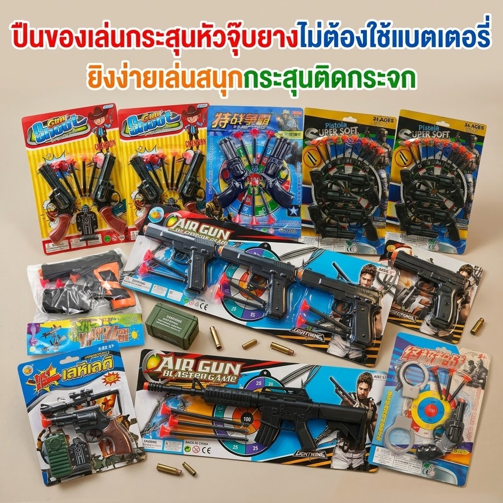 ปืนของเล่น กระสุนหัวยางติดกระจก  เล่นง่ายขนาดกำลังดี ปืนของเล่นเด็ก