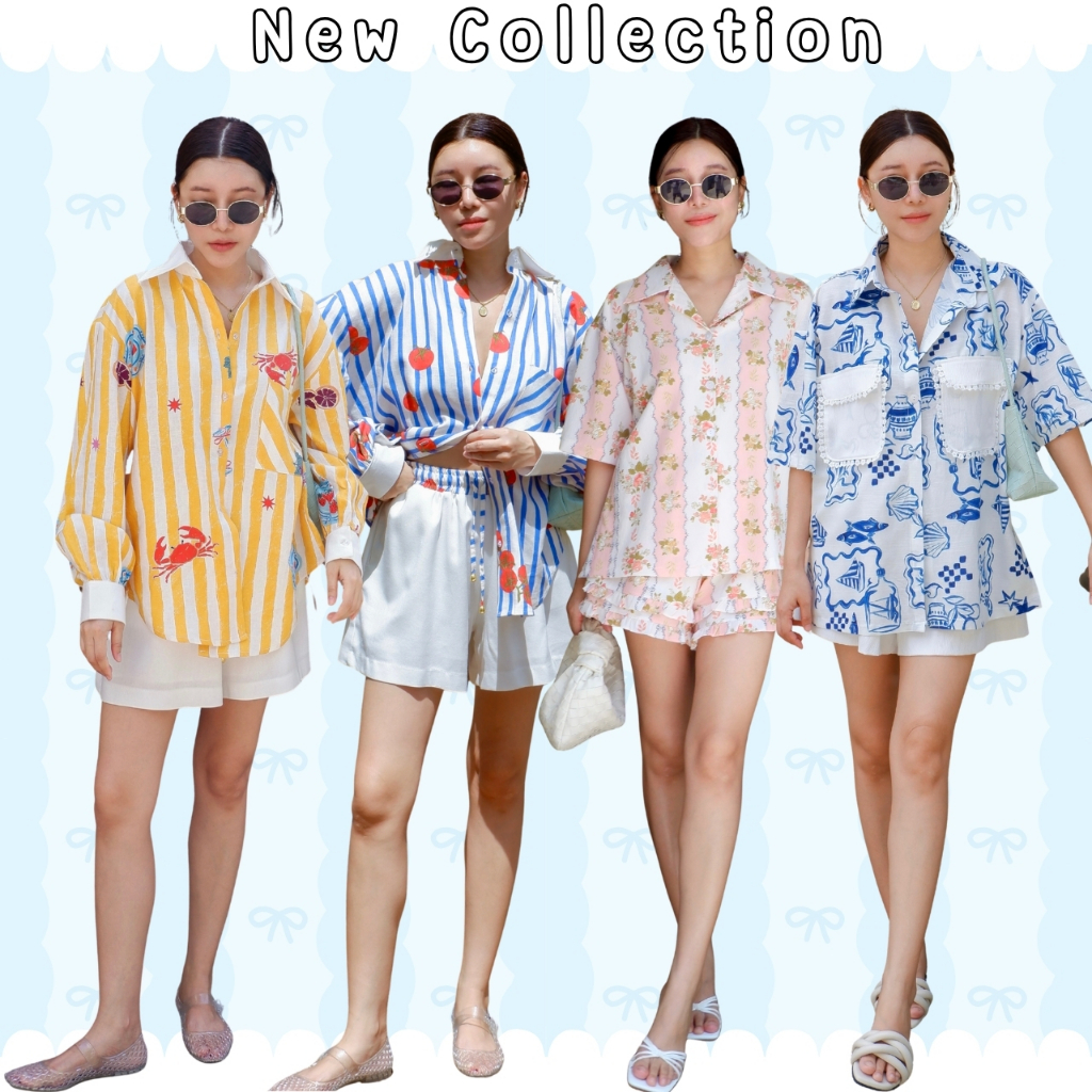 [ส่งไว]‼️ DAISY เซตเสื้อเชิ้ต เนื้อนุ่ม ระบายอากาศดี ซับในเป็นกางเกง ยางยืดรอบตัว ทะเล สงกรานต์ CARDIGAN_NISTA