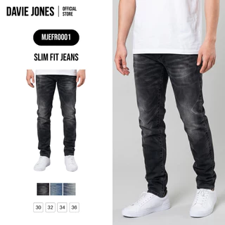 DAVIE JONES [BE FEARLESS] กางเกงยีนส์ผู้ชาย Slim Fit Jeans สีดําฟอก น้ําเงิน น้ําเงินฟอก FR0001