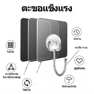 [จัดส่งจากกรุงเทพฯ] ตะขอแขวนผนัง รับน้ำหนักได้สูงสุด 30 กก. ไม่ต้องเจาะรู แข็งแรง กาวติดแน่น และใช้งานง่าย