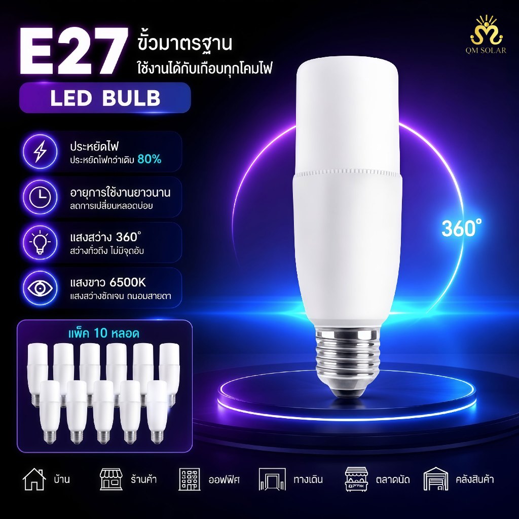 (10ชิ้น) หลอดไฟ LED Stick ทรงกระบอก E27 10W-25W แสงขาว ใช้ไฟบ้าน 220V สำหรับบ้าน ร้านค้า และแผงขายสินค้า ประหยัดพลังงาน