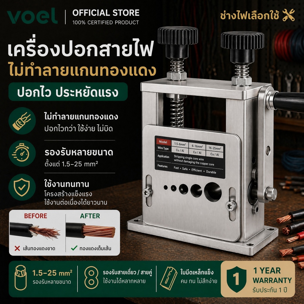 VOEL [COD]เครื่องปอกสายไฟแบบแมนนวล 6 ช่อง 5 des แบบพกพากรอบโลหะลวด Peeler สําหรับขูดทองแดงรีไซเคิล 3-17 มม