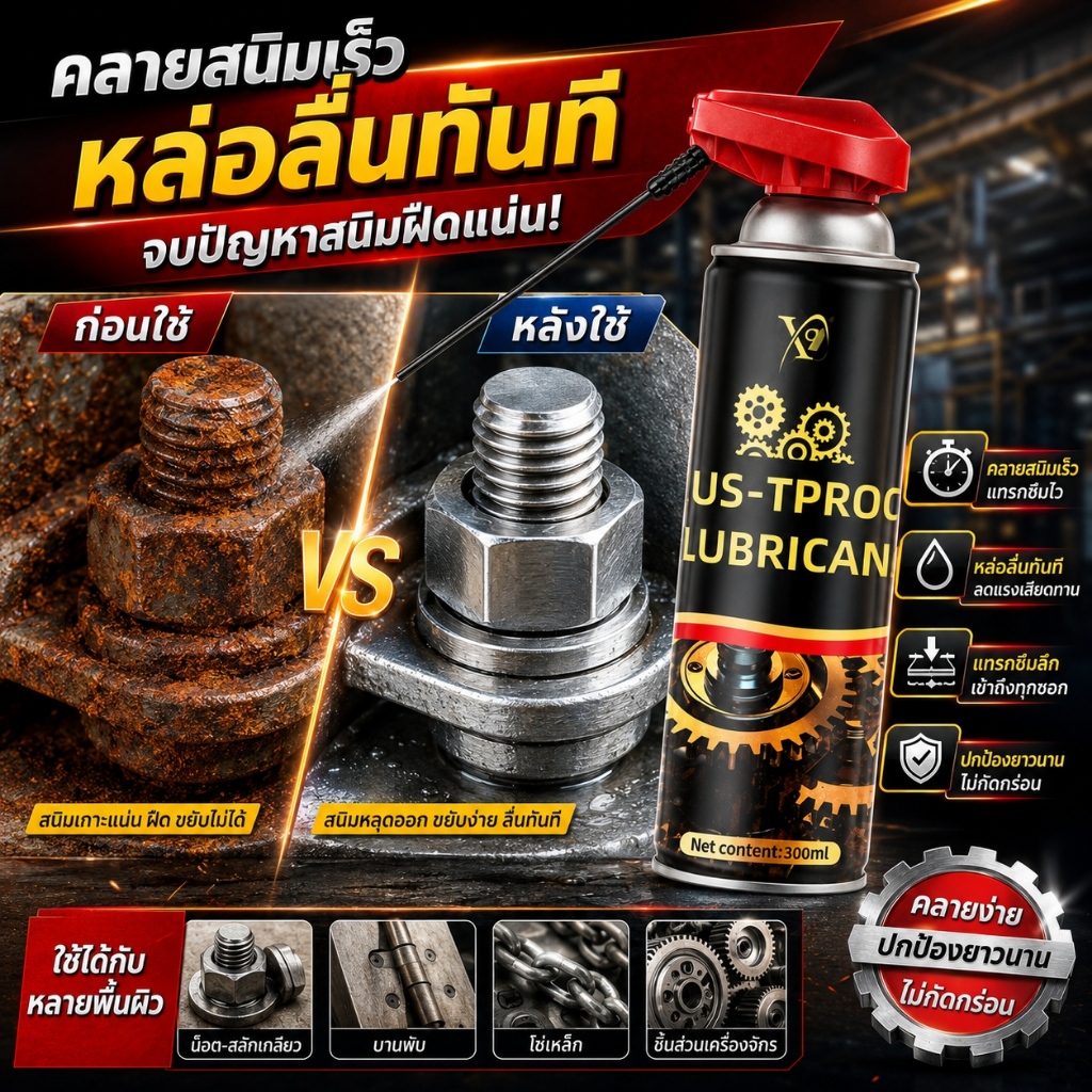 COMETสเปรย์คลายสนิม หล่อลื่น 300ml น้ำมันกันสนิม หัวฉีดหลอดยาว ลดเสียงฝืด ใช้กับน็อต โซ่ บานพับ โลหะ