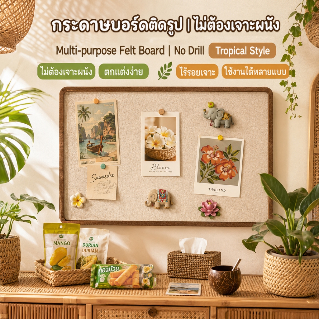 กระดานสักหลาด สติกเกอร์ติดผนัง กระดานข้อความภาพพื้นหลัง ตกแต่งผนัง ติดตั้งง่าย สีอูฐ