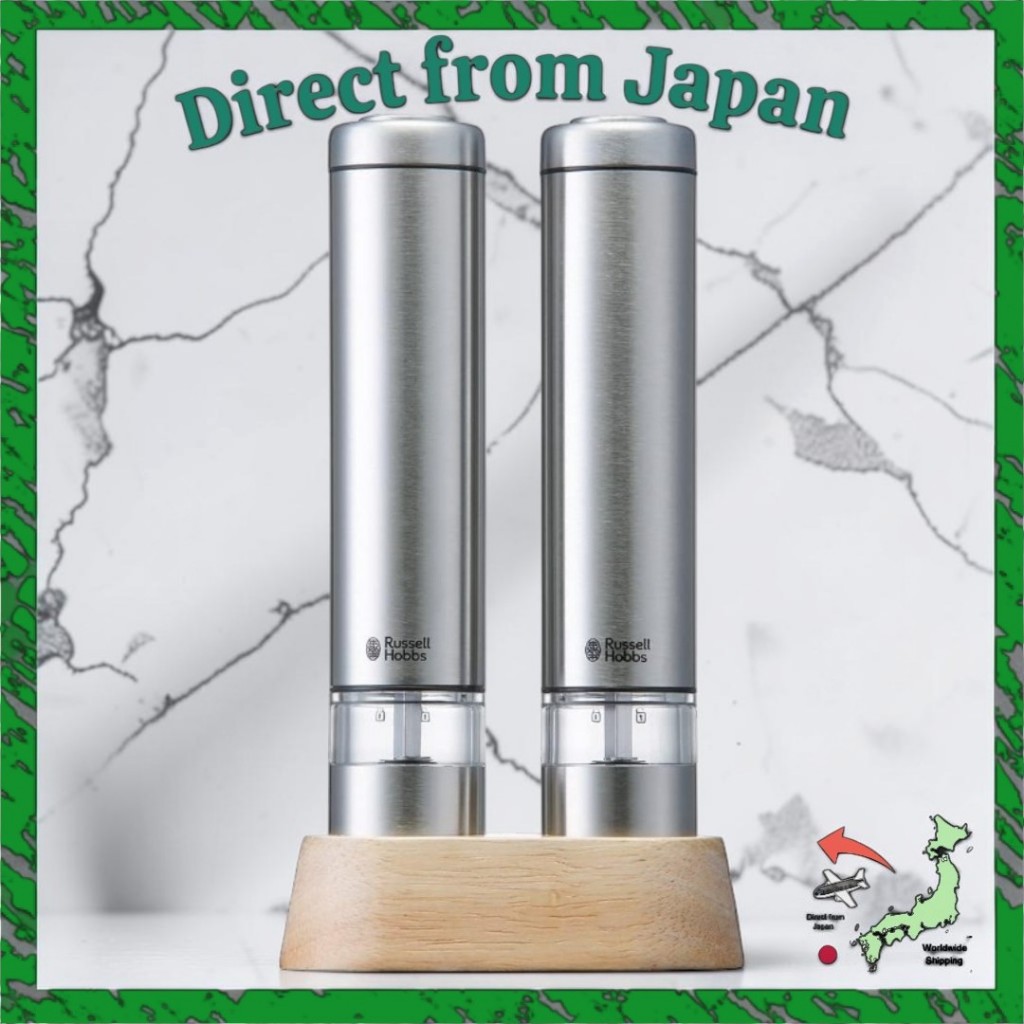 Russell Hobbs Electric Salt Pepper Mill Mini 2 Bottle Set with Wooden Stand Stainless 7933JP New