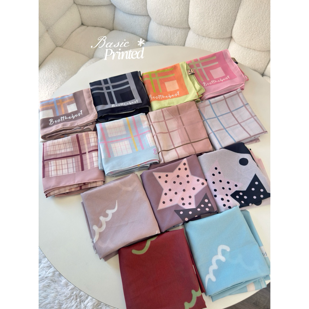 ตระกร้า 3 Basic Printedhijab ฮิญาบพิมพ์ลาย ลายวาดมือ(ผ้าชีฟองเนื้อทราย) 🖌️