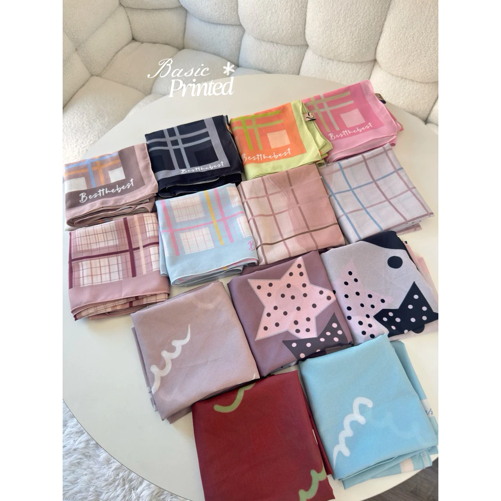 ตระกร้า 3 Basic Printedhijab ฮิญาบพิมพ์ลาย ลายวาดมือ(ผ้าชีฟองเนื้อทราย) 🖌️