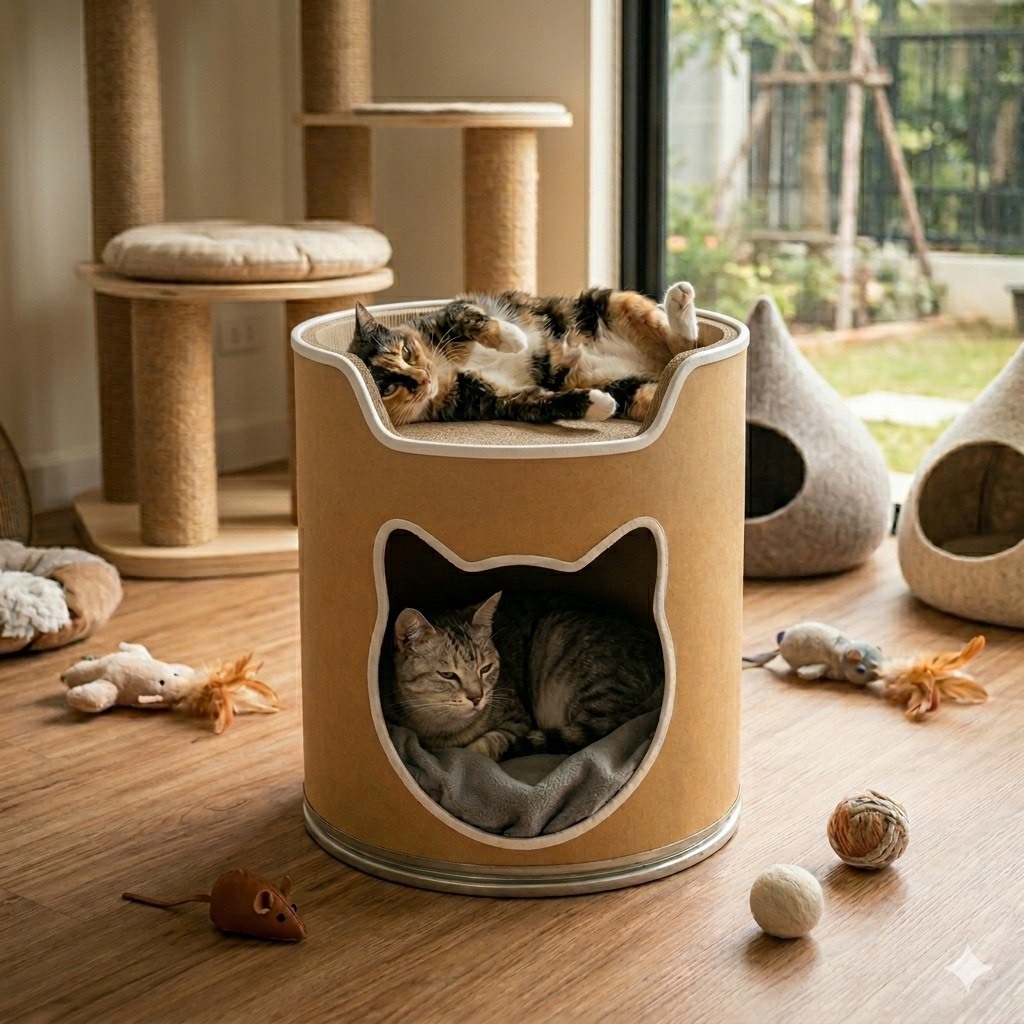 บ้านแมว ชั้นลอย ดาดฟ้า สำหรับแมว 2 ตัว