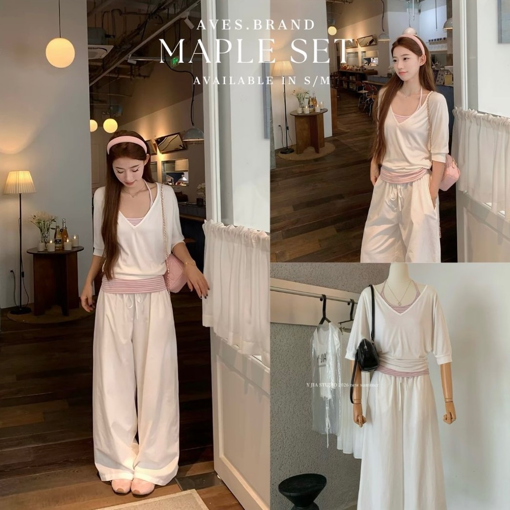 AVES.BRAND MAPLE 3PCS SET ชุดเซ็ตสามชิ้น กางเกงวอร์ เสื้อยืด สายเดี่ยว