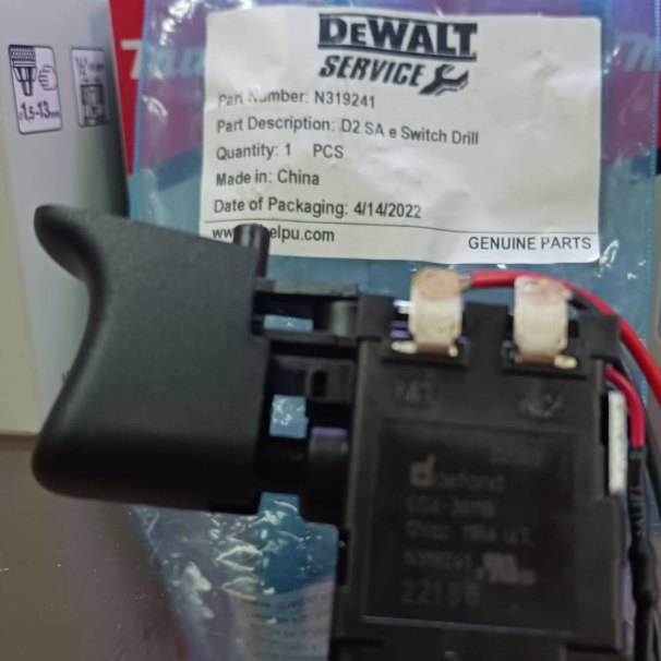 DEWALT switch DCD700/DCD710/DCF805 DCD716 part no.N319241 อะไหล่สวิตซ์ สว่านไร้สาย 12 โวลล์ ของแท้