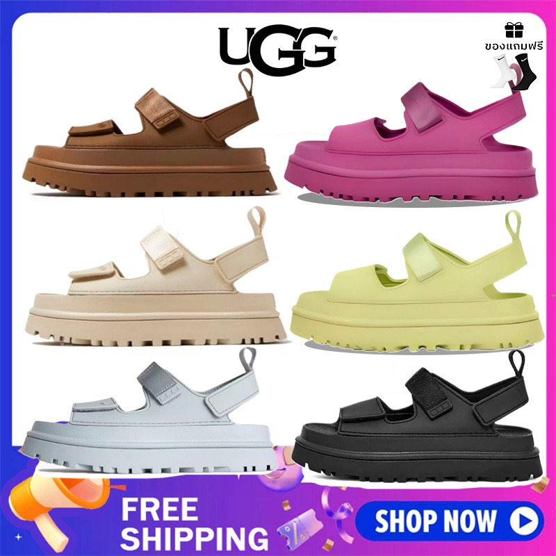 UGG  GoldenGlow Slide สามารถเหยียบน้ำได้ นิ้วเท้าเปิด รองเท้าแตะลำลองรรองเท้ามีสายรัด