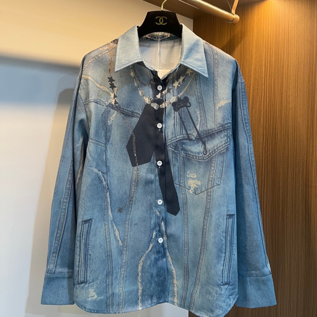 เสื้อเชิ๊ตยีนส์งานผ้าซอฟยีนส์พิมพ์ลายเนื้อละเอียดคมชัดแบบ3Dทั้งตัวฟอกสี