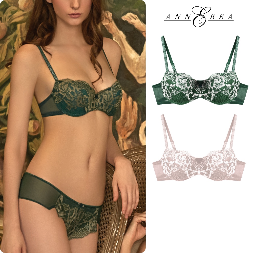 Annebra บราเสริมทรง ตะขอหลัง ทรง1/2เต้า มีโครง เสริมฟองน้ำ Push Up Foam Bra รุ่น AB1-549 สีชมพู, สีเขียว