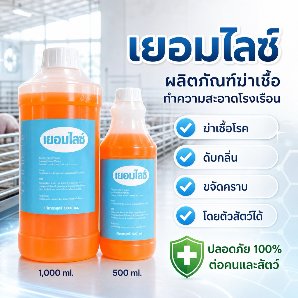 เยอมไลซ์น้ำยาฆ่าเชื้อทำความสะอาดโรง ทำความสะอาดเล้าไก่โดนตัวไก่ได้ ขนาด1ลิตร ทำความสะอาด คอก กรงสัตว์เลี้ยง