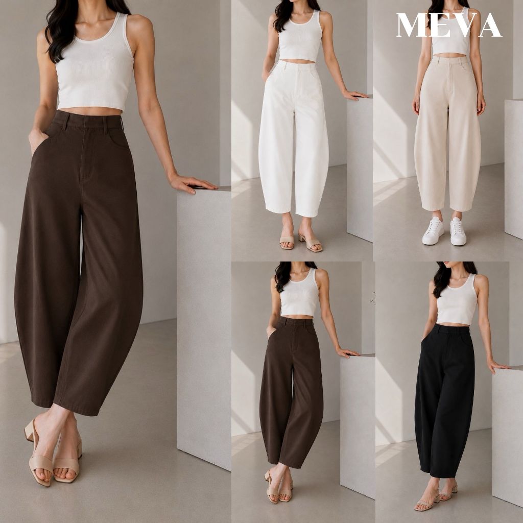 MEVA.BKK กางเกงบาเรลผู้หญิง เอวสูง พรางหุ่น พรางต้นขา ทรงสวย สไตล์เกาหลี มินิมอล
