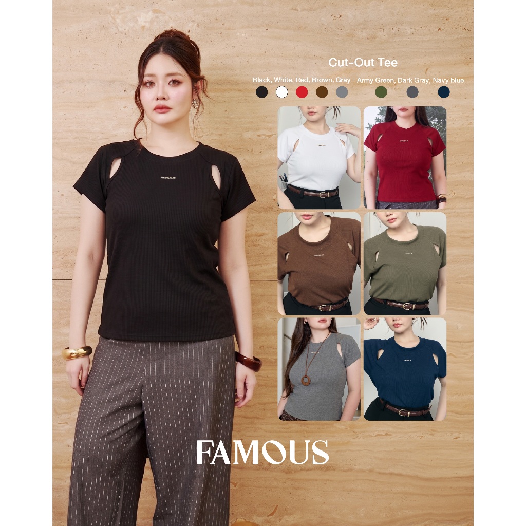 เสื้อแขนสั้นเว้าแขน Cut-Out Tee  #FMBL-E2T257 #COE