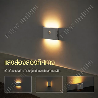 OOKAS โคมไฟหัวเตียง ไฟเซนเซอร์อัตโนมัติ โคมไฟติดผนัง LED ชาร์จ USB เหมาะสำหรับห้องนอน ทางเดิน บันได และห้องน้ำ