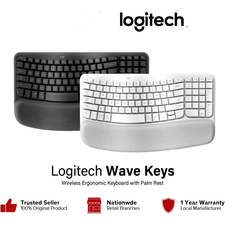 คีย์บอร์ดไร้สาย Logitech Wave Keys wireless ergonomic keyboard with a cushioned palm rest