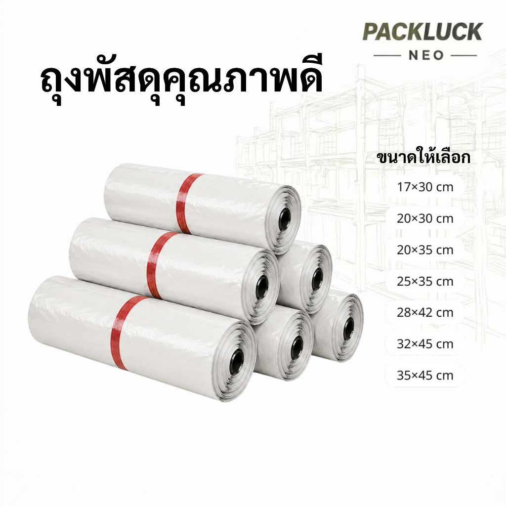Pack Luck Neo ซองไปรษณีย์ ถุงพัสดุ ซองพัสดุพลาสติก กันน้ำ ติดแน่น ไม่ขาดง่าย สำหรับแพ็คสินค้าออนไลน์    (1มัด 100ใบ)