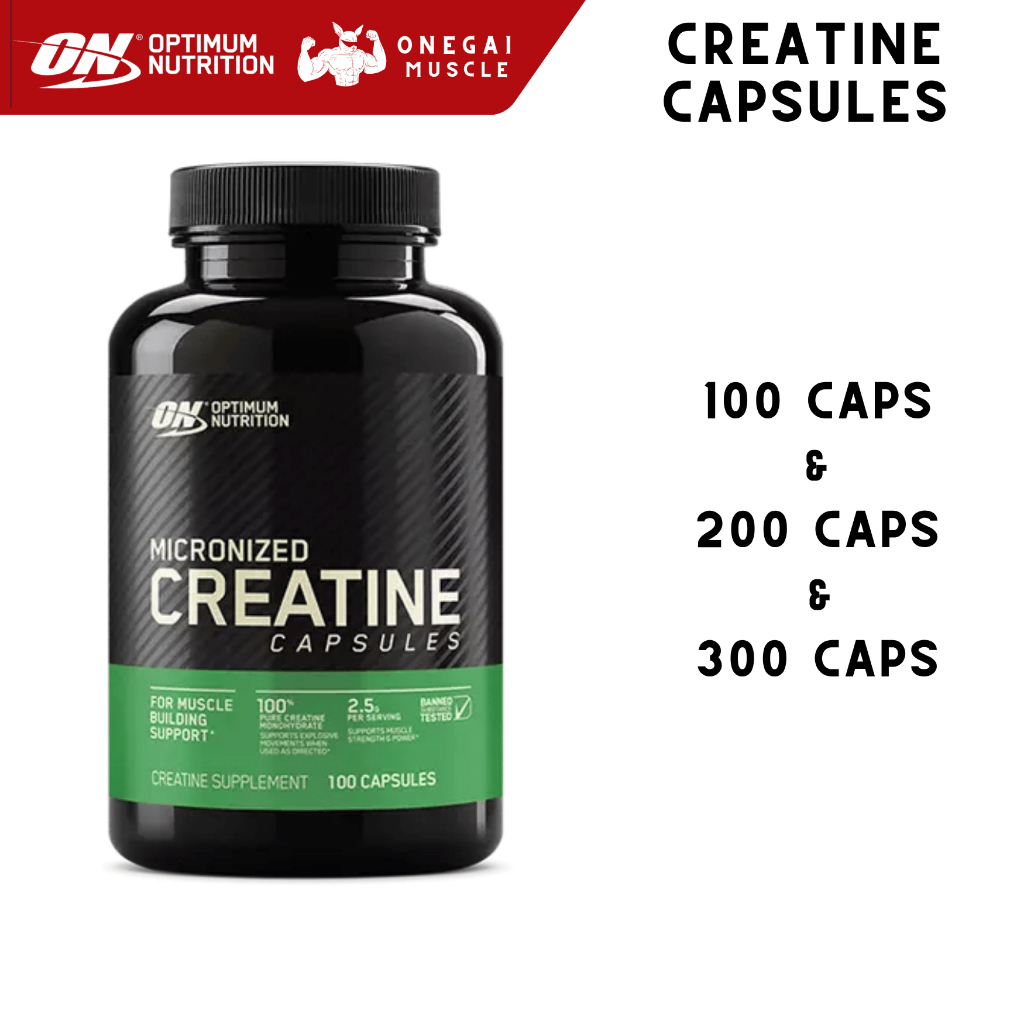 Optimum Nutrition Creatine 2500 Caps - 100 capsules, 200 capsules, 300 capsules ช่วยเพิ่มพลังงาน
