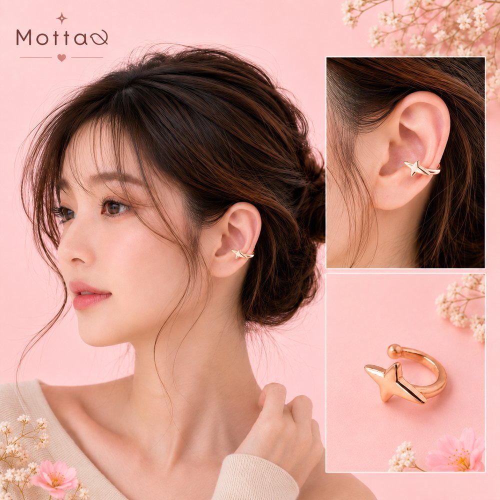 Motta Earring Ear Cuffs ต่างหูข้างเดียวชุบทองคำขาว ดีไซน์สุดเก๋ รับประกันไม่แพ้ไม่คัน