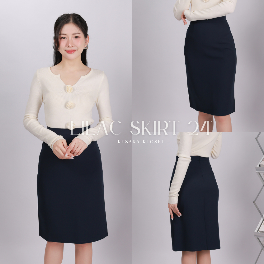 กระโปรงทำงาน ทรงเอผ่าหลัง ยาว24' Lilac Skirt