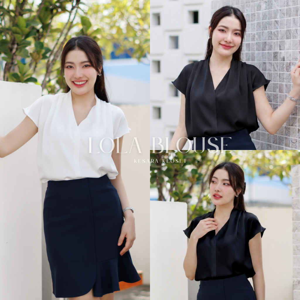 เสื้อทำงาน ผ้าไหมญี่ปุ่นเนื้อนุ่ม ทรงแขนล้ำ Lola Blouse