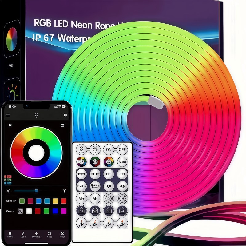 ไฟ LED RGBIC 5V ตั้งโปรแกรมได้ เอฟเฟกต์วิ่งผลรุ้ง ควบคุมด้วย Bluetooth APP+รีโมท แถบนีออนยืดหยุ่น DIY พร้อมคลิปสกรู