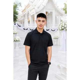เสื้อโปโล(ดำล้วน) ปักพิมพ์ลายHD ตรากระทรวงศึกษาธิการ (ศธ.) ผ้าจูติไมโคร มีไซส์ให้เลือกชายหญิง