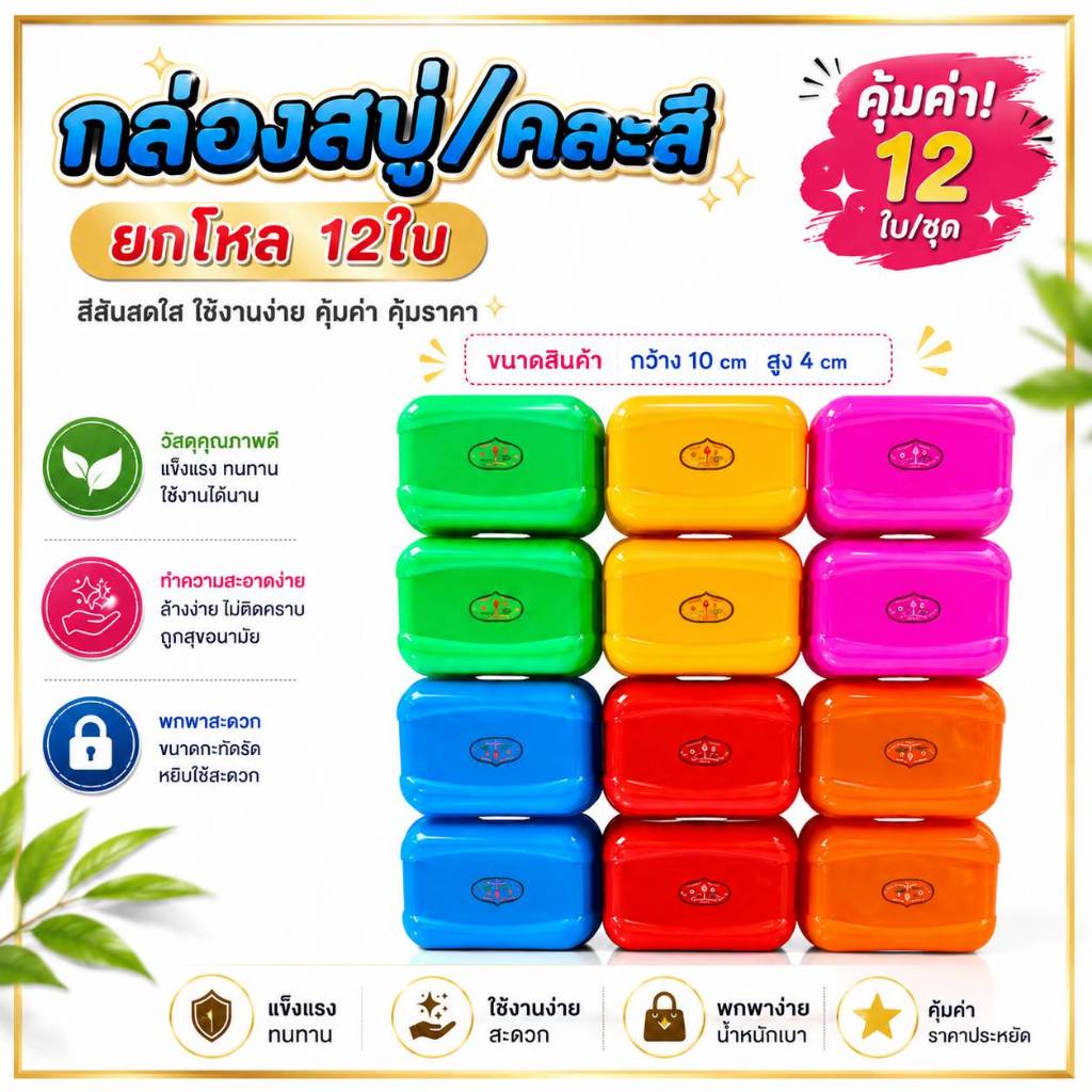 (ขายคละสี 1โหล) กล่องสบู่ ตลับสบู่ ที่วางสบู่