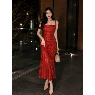 pink prom dress ออกงาน เดรสน่ารัก ปาดไหล่ แฟชั่น เดรสไปทะเล สีชมพู เกาะอก กระโปรงยาว เกาหลี