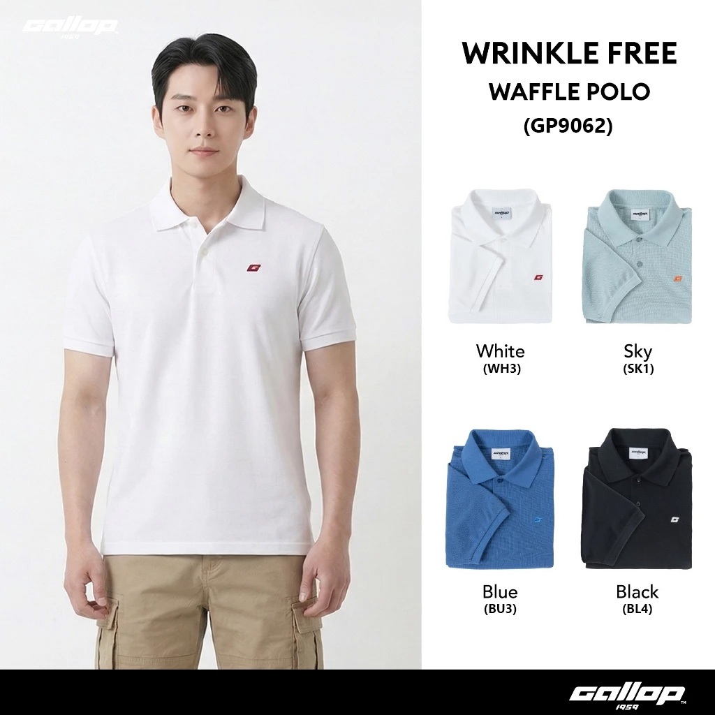 GALLOP : WRINKLE FREE WAFFLE POLO เสื้อโปโลผ้าวาฟเฟิลผู้ชาย รุ่น GP9062 Set SEASIDE Color / ราคาปกติ 1290.-