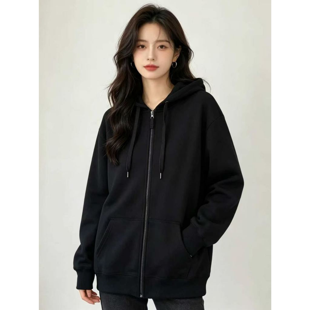 เสื้อฮู้ดมีซิปแบบพื้นฐาน เสื้อแขนยาวแบบใหม่ ทรงหลวม รูปที่ 4