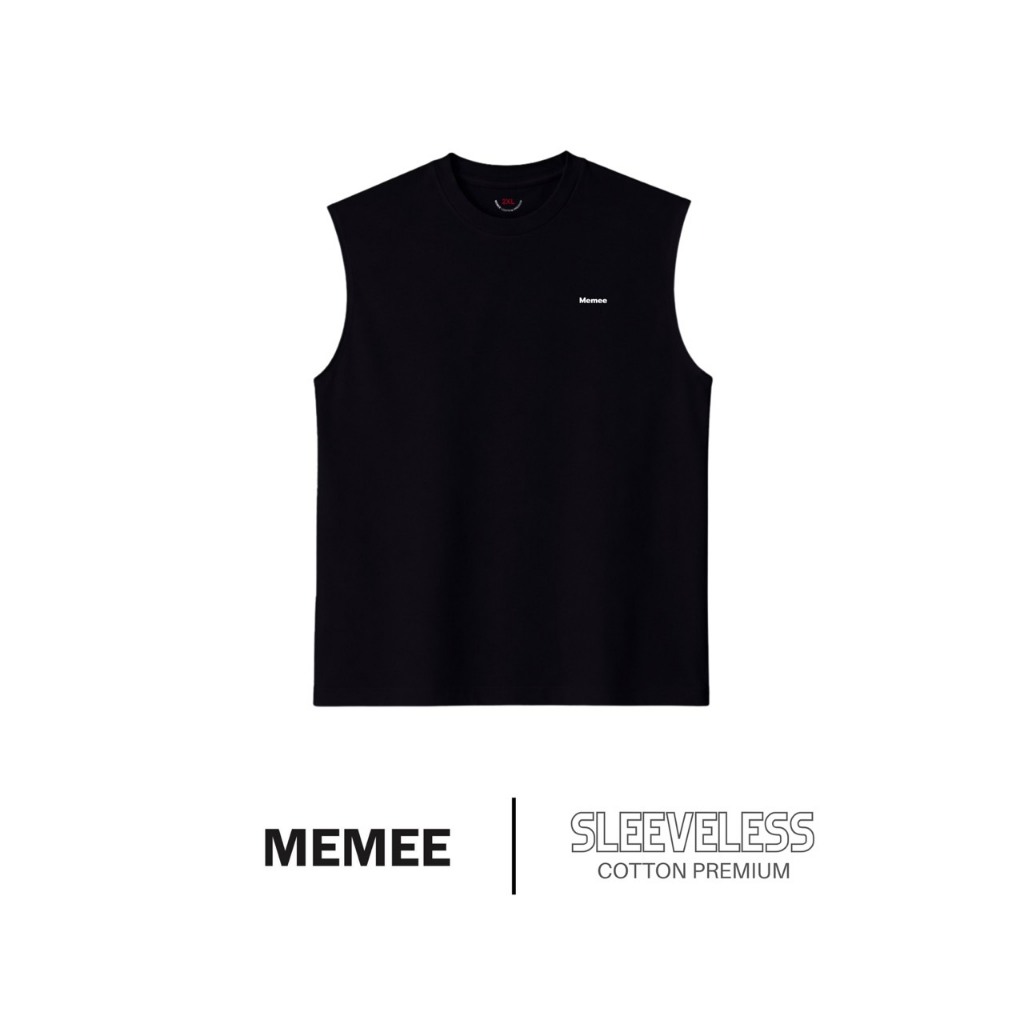 MEMEE | เสื้อแขนกุดผ้า Cotton Premium สกรีน Memee อกซ้าย มีถึงอก 52" [V.1 แขนกุด]