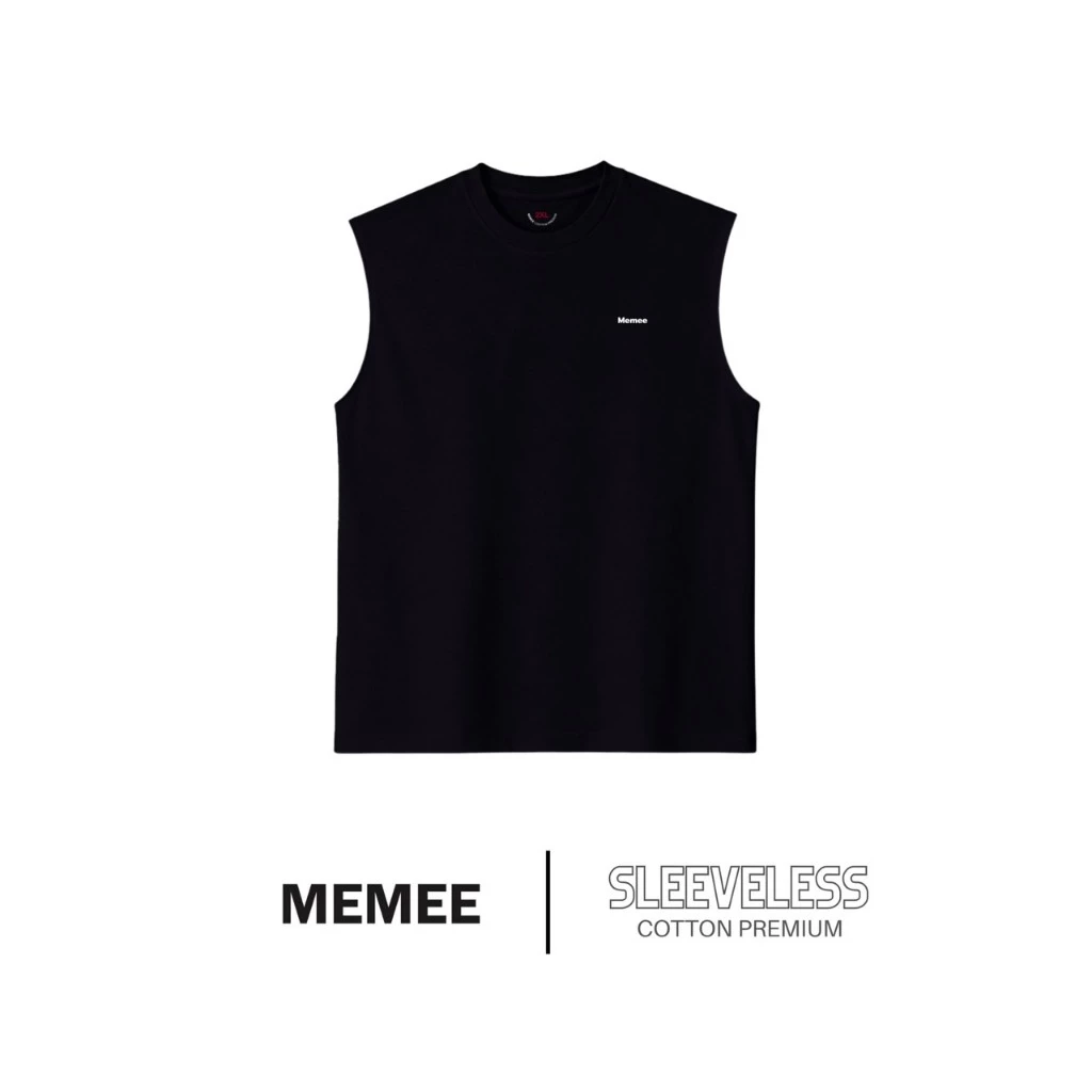 MEMEE | เสื้อแขนกุดผ้า Cotton Premium สกรีน Memee อกซ้าย มีถึงอก 52" [V.1 แขนกุด]