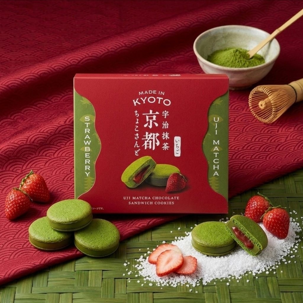 พร้อมส่งในไทย Uji Matcha Chocolate Sandwich Cookies (Strawberry) | คุกกี้แซนวิชช็อกโกแลตชาเขียวอุจิมัทฉะ ไส้สตรอว์เบอร์ร