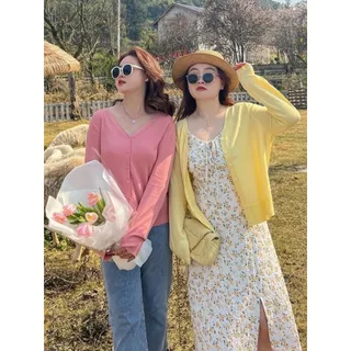 CiCi Plus+(2797) เสื้อคาร์ดิแกนไหมพรมเนื้อนุ่ม สีพื้น แมตช์ง่าย ใส่คลุมได้ทุกลุค สำหรับสาวพลัสไซส์