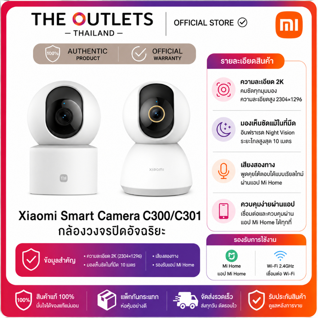 ( มีส่งด่วน ) Xiaomi Smart Camera C300/C301 กล้องวงจรปิดอัจฉริยะ ประกันศูนย์ไทย 1 ปี