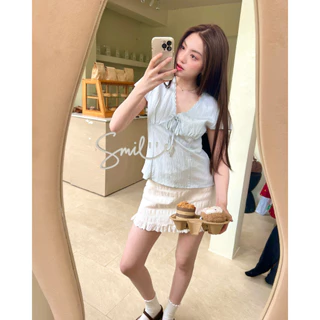 Rika Top เสื้อแขนสั้นน่ารักคอวีแต่งลูกไม้ Miladi [พรีออเดอร์ 1-2 วันเท่านั้น]